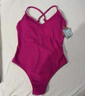 J753 Shade & Shore Women's V-Neck Textured One-Piece Swimsuit in Pink